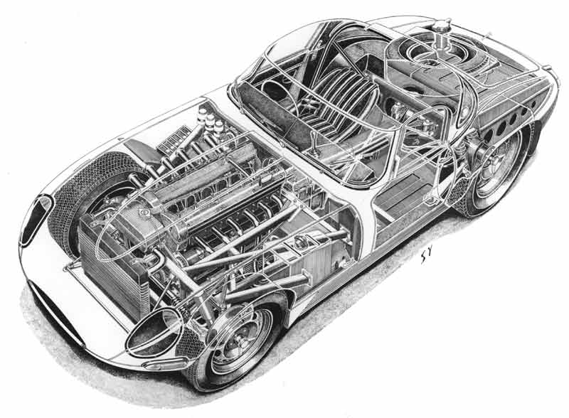 Jaguar E-Type lightweight cutaway drawing