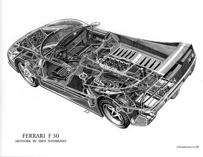 Ferrari F50 Cutaway Drawing