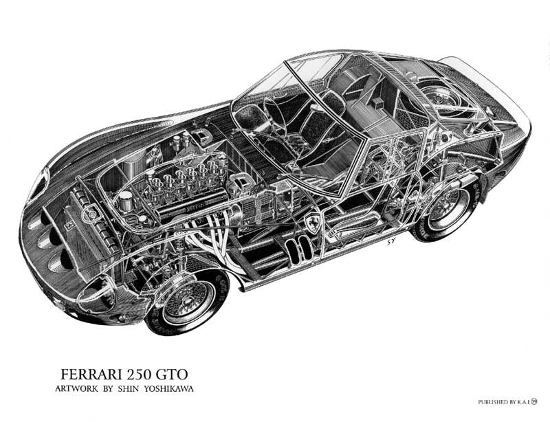Ferrari GTO Cutaway Drawing